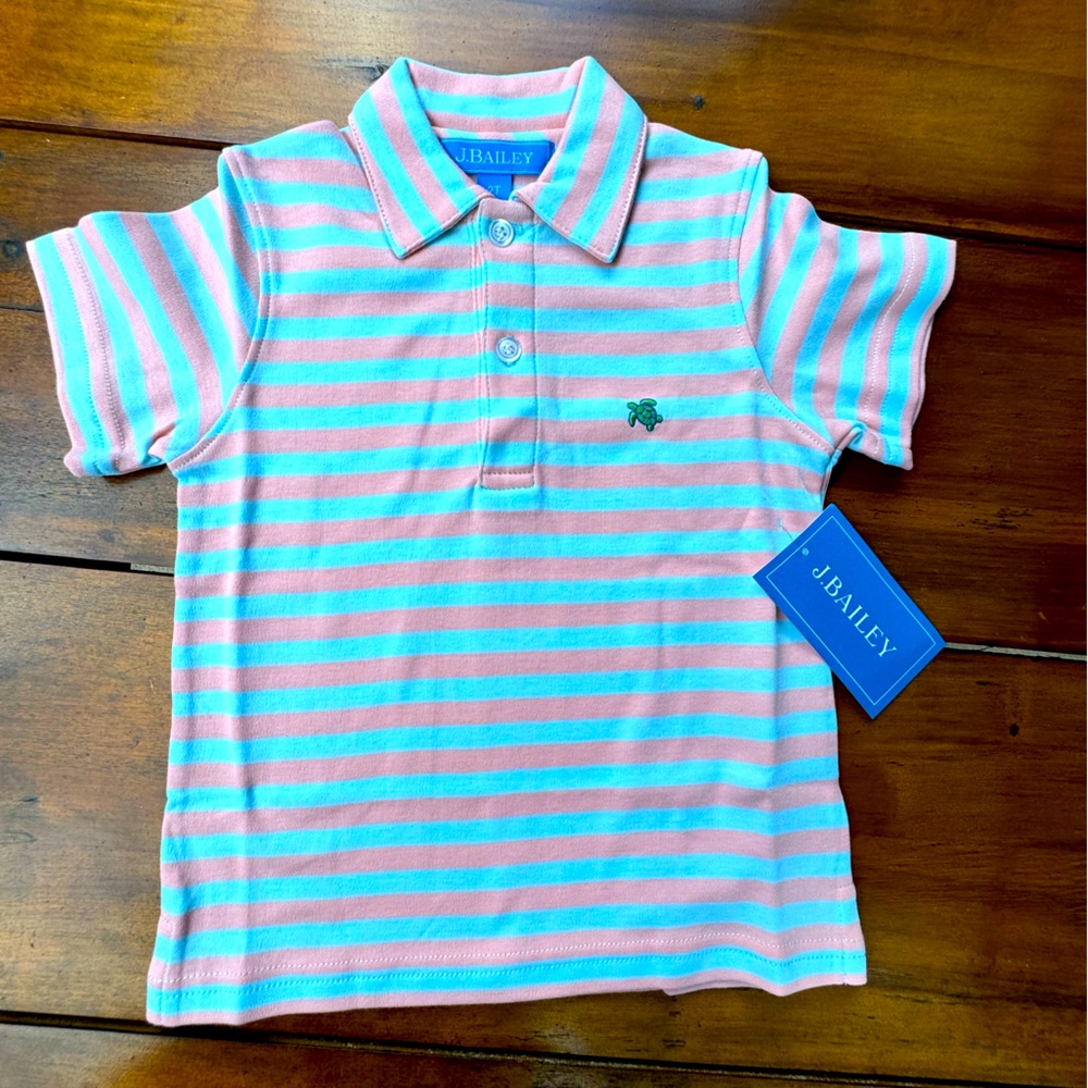 Bailey Boys Striped polo 2T NWT mint/tangerine